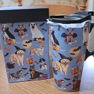 Evergreen Dog Halloween  Themed Travel Mug with Box